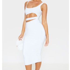 White Slinky Cut Detail Midi Dress